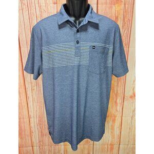 Travis Mathew Mens Blue Pima Cotton Blend Striped Chest Polo Shirt Medium Pocket